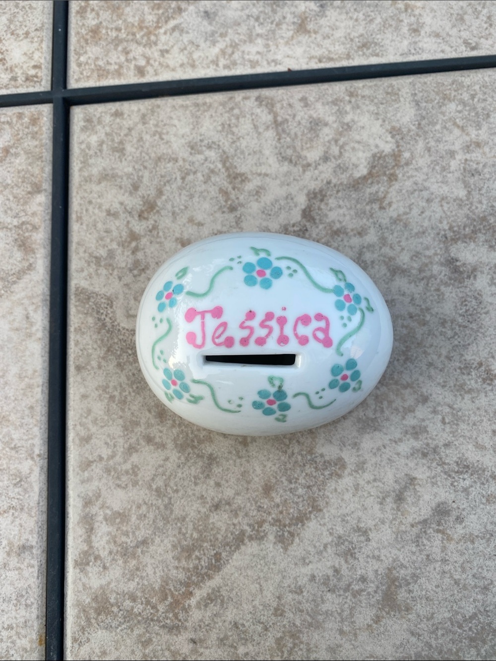 Vtg Maryland China (Japan) White Porcelain Egg Coin Bank Custom Painted Jessica